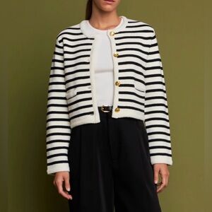 English Factory • Knit Striped Sweater Cardigan • Black & Cream Stripes • Size M